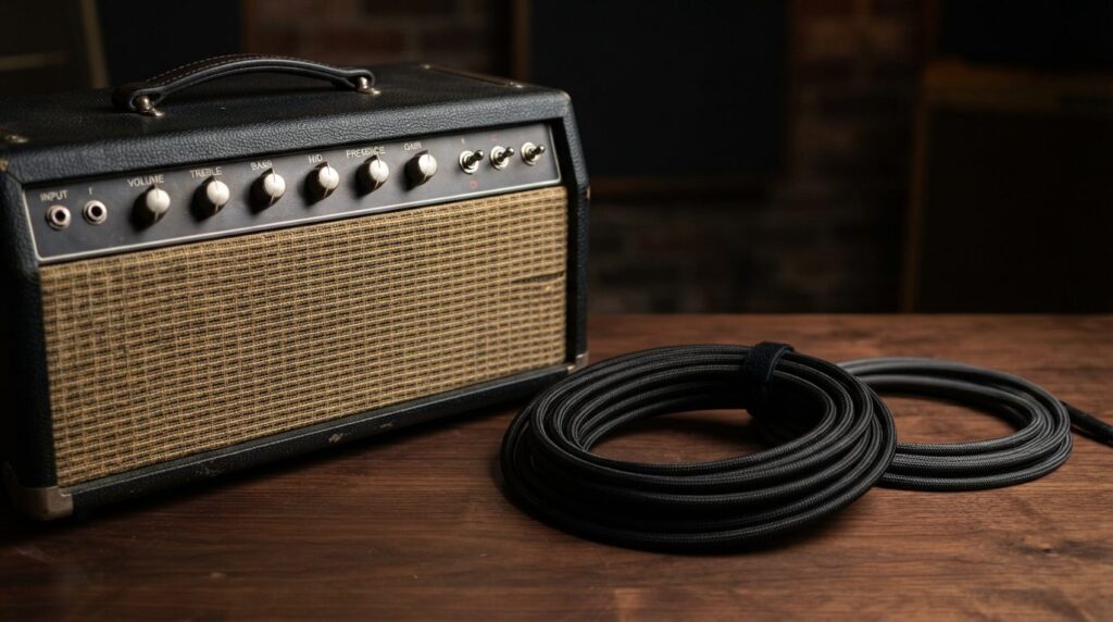 Close-up product shot of high-quality electric guitar amplif