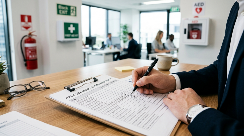 Overhead view of a professional safety audit checklist on a