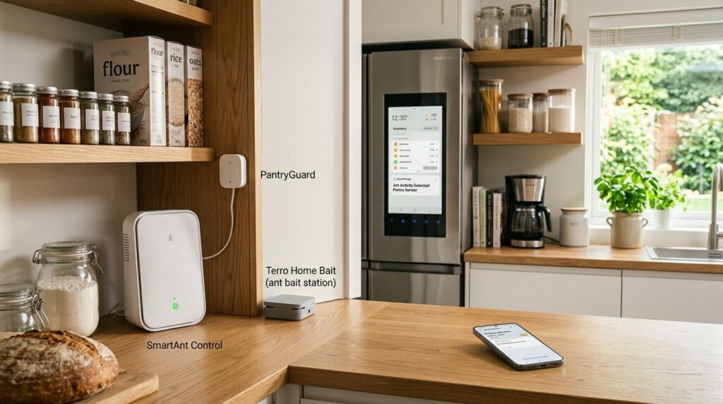 Modern kitchen scene showing practical ant control solutions